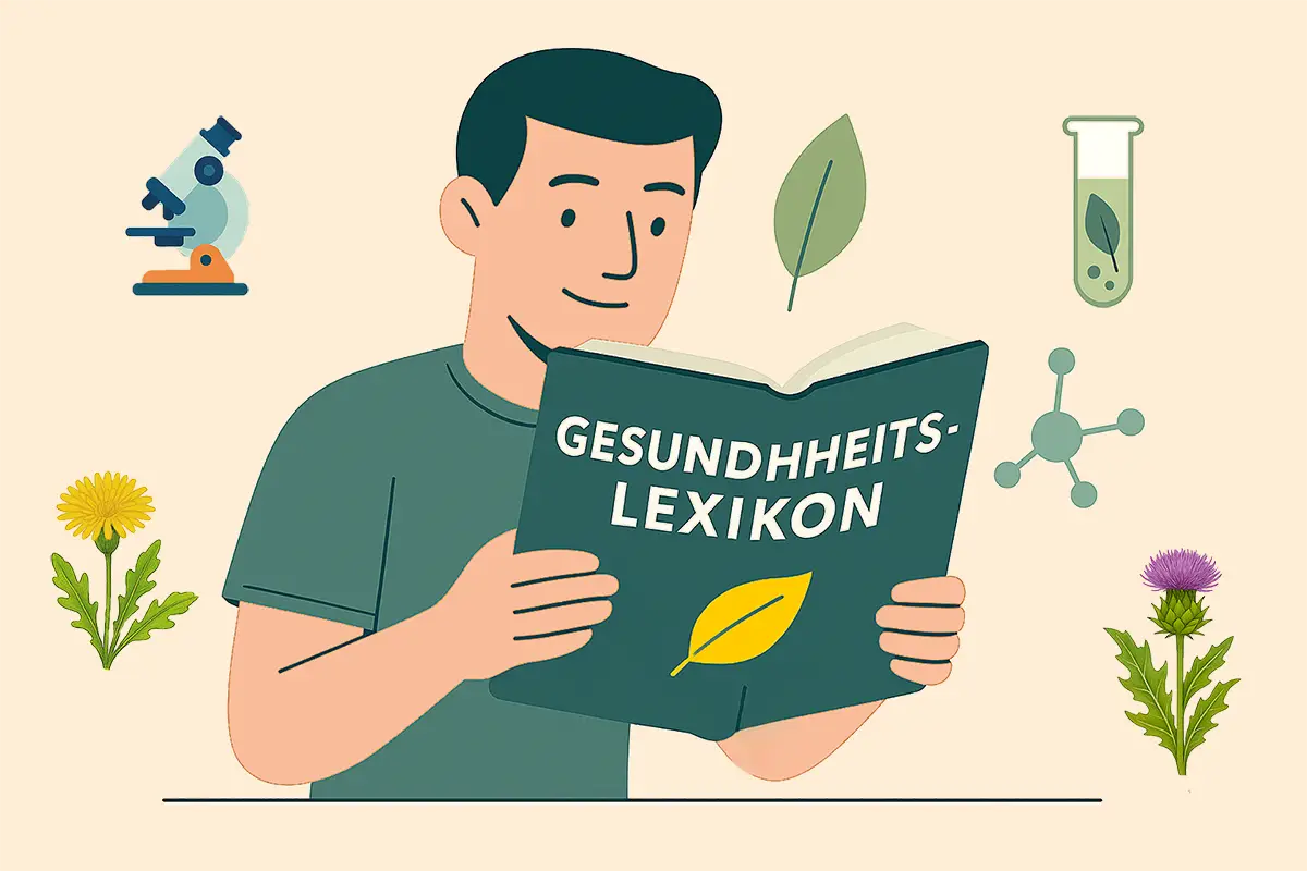 Illustration zum biofitt Gesundheitslexikon mit Übersicht zu Gesundheit, Inhaltsstoffen und körperlichen Zusammenhängen