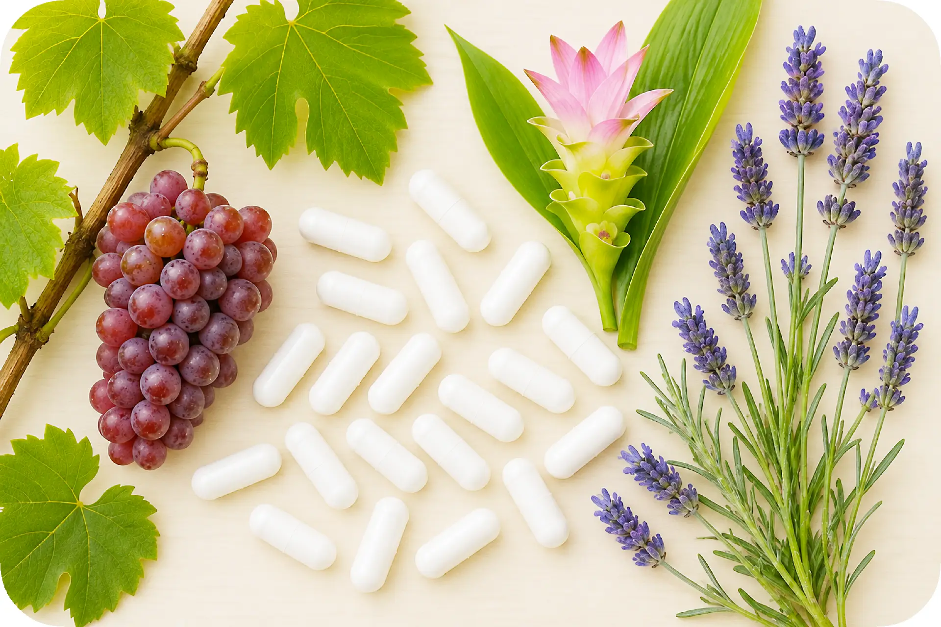Calxan Kapseln mit Traubenkernen, Kurkuma und Lavendel als ausgewählten Pflanzenbestandteilen