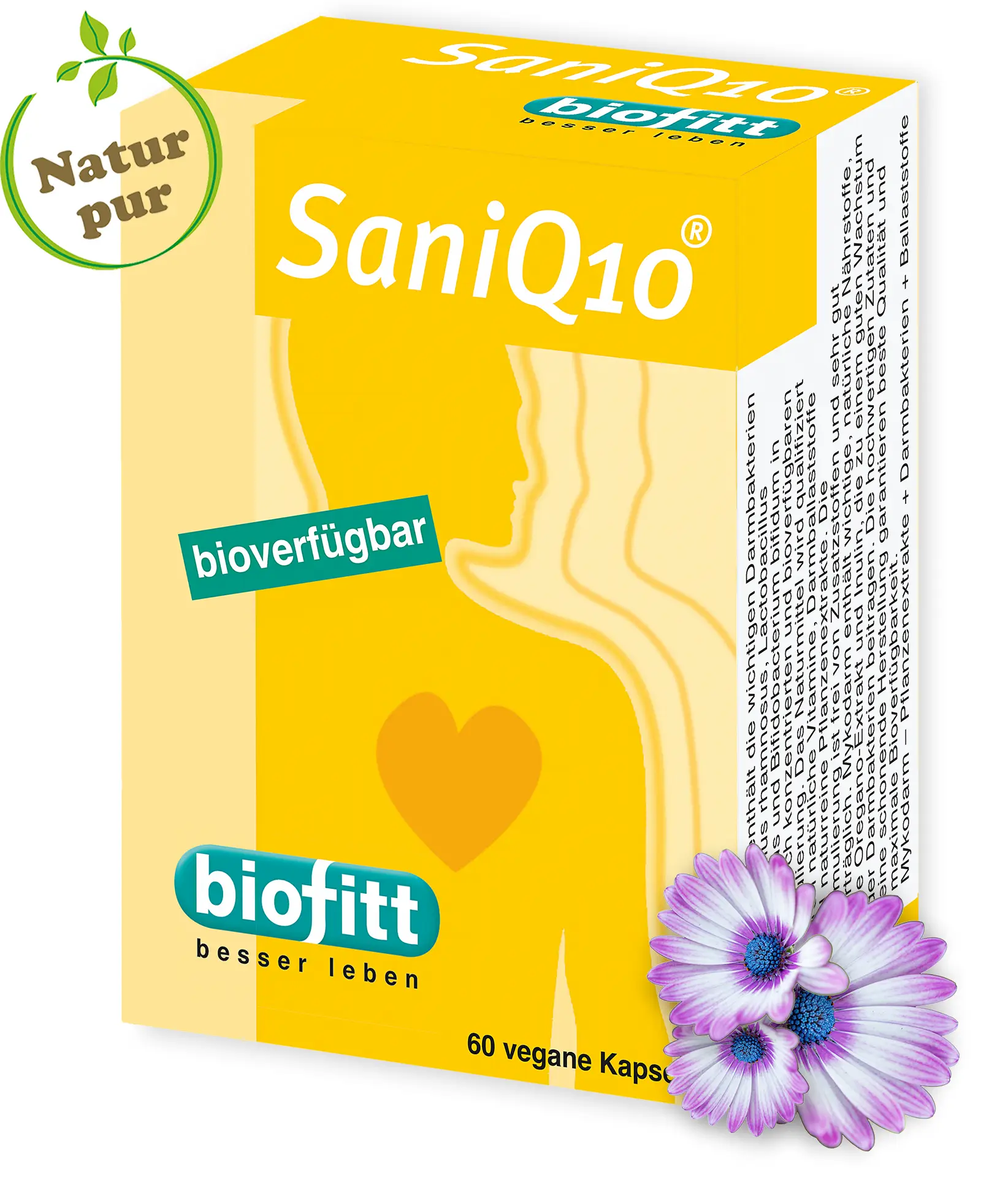 SaniQ10 – Coenzym Q10 & L-Carnitin Kapseln – Produktabbildung Vorderseite