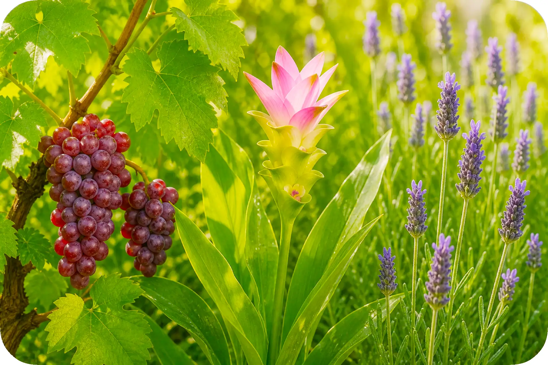 Trauben, Kurkuma und Lavendel als pflanzliche Bestandteile der Calxan Rezeptur