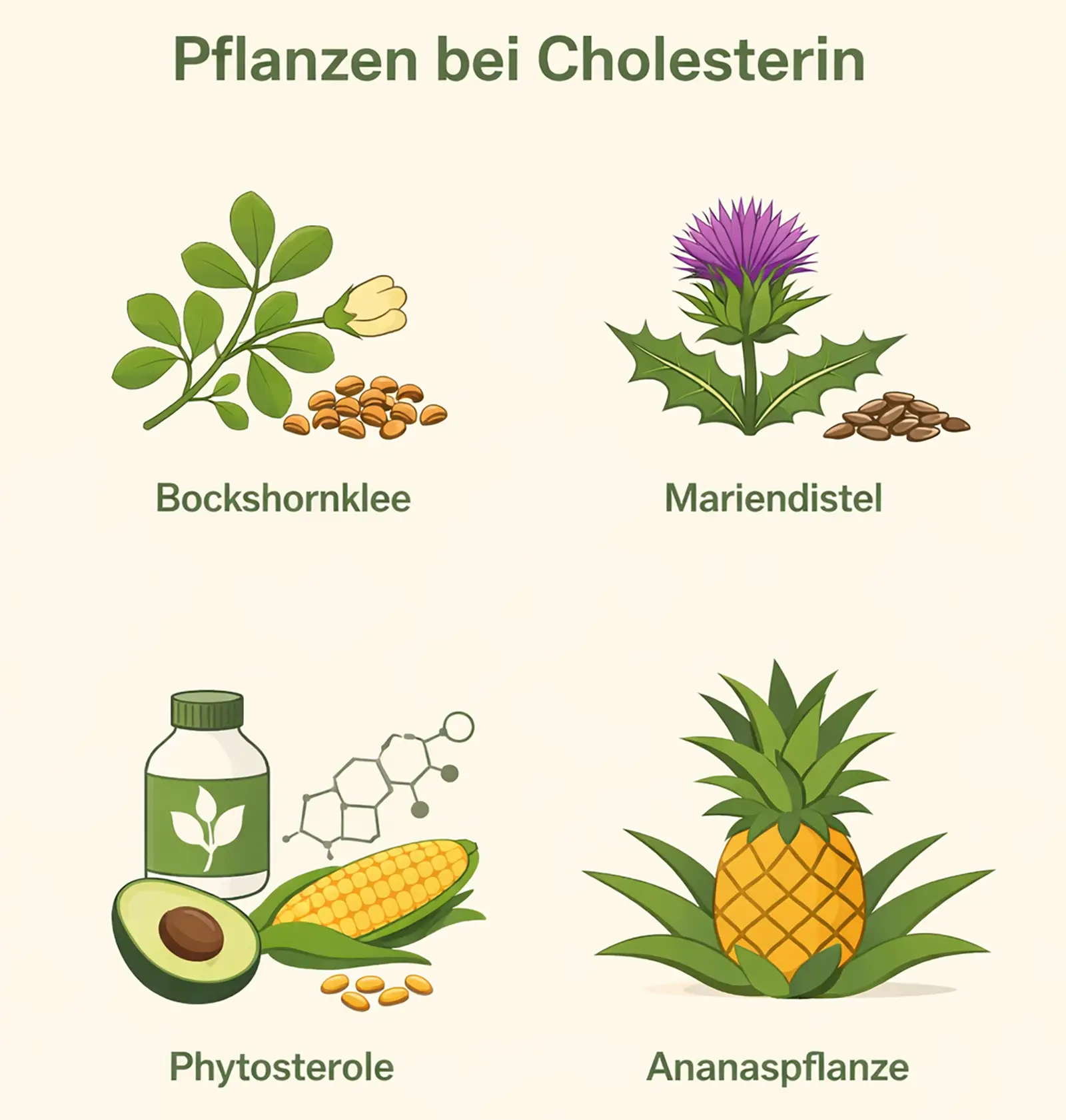 Pflanzen bei Cholesterin: Bockshornklee, Mariendistel, Phytosterole und Ananaspflanze im Überblick