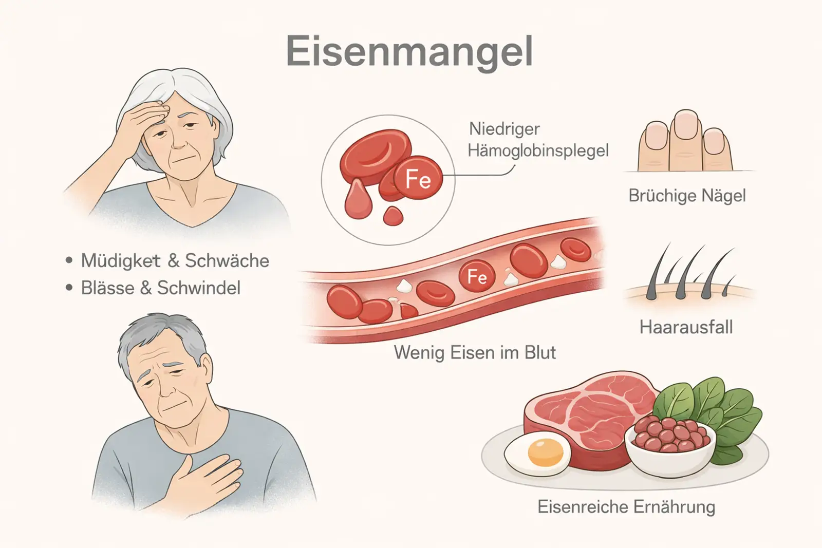 Illustration zu Eisenmangel: Ursachen und Gründe für niedrige Eisenwerte im Blut