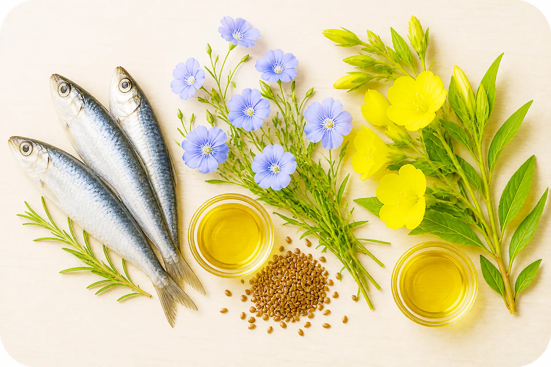 Omega 3-6-9 Fettsäuren aus Fisch und Pflanzenoelen Zutaten Fische und Pflanzen