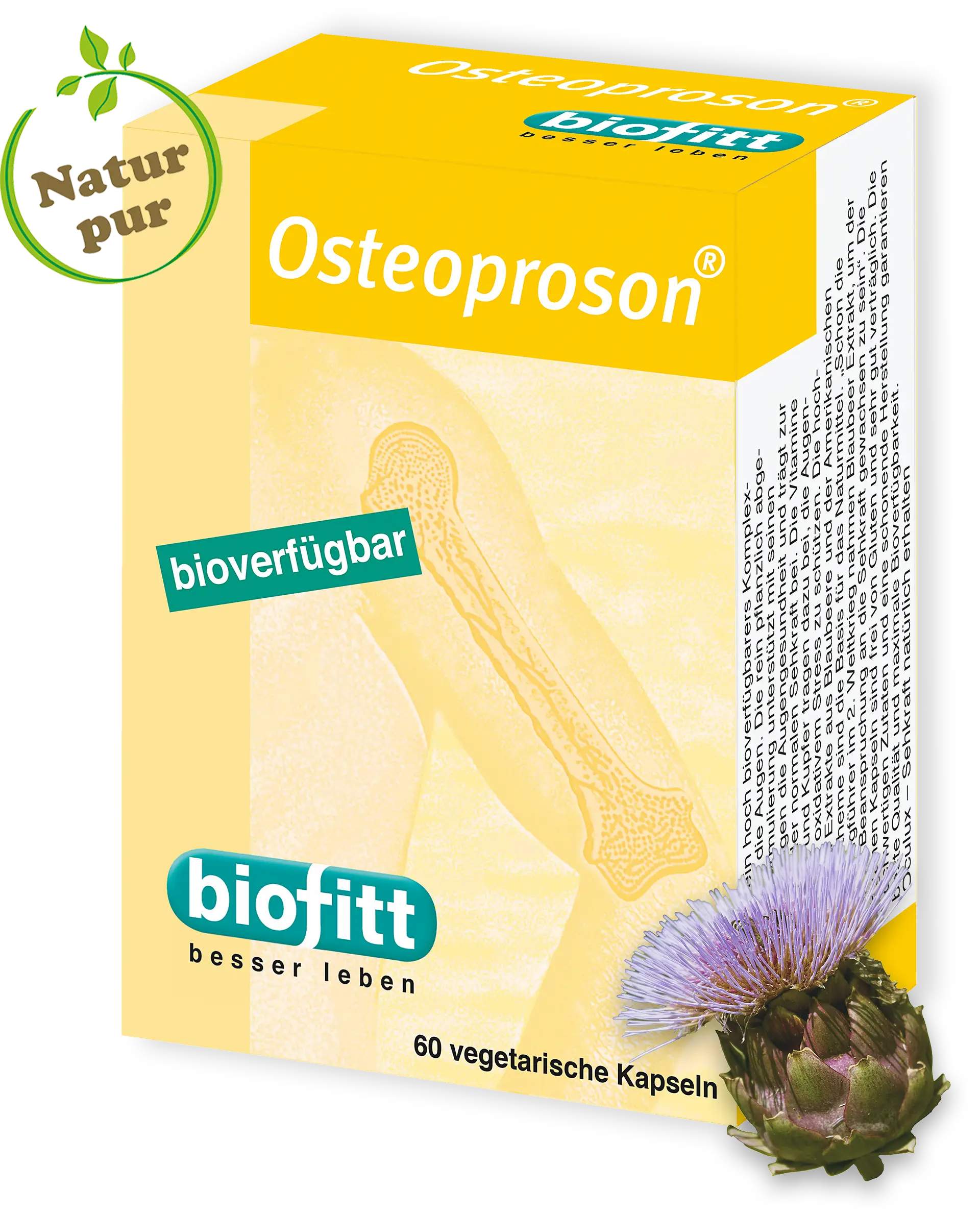 Osteoproson – Calcium-, Vitamin D3- & K2-Komplex – Produktabbildung Vorderseite