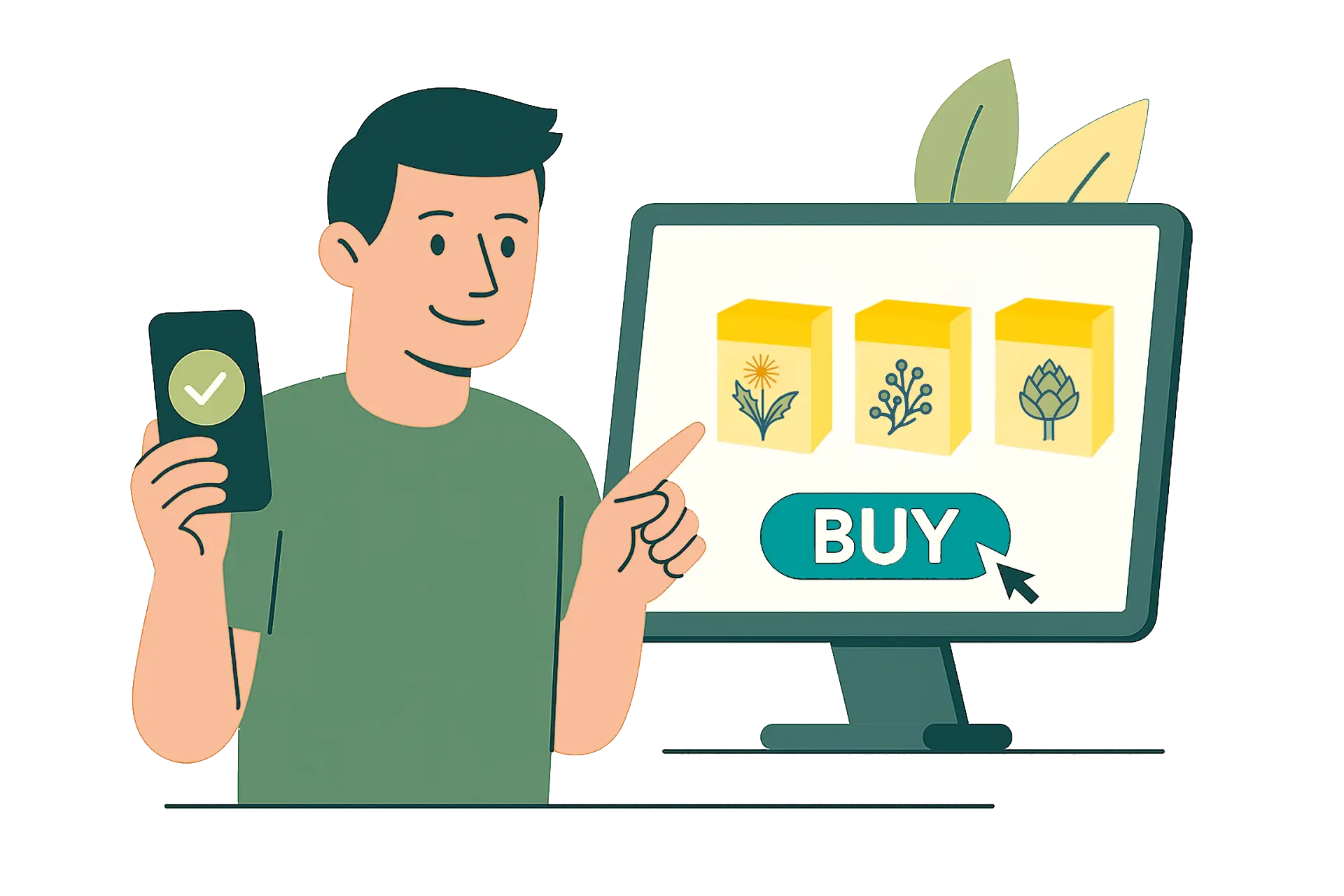 Illustration zum Bestellprozess bei biofitt mit Online-, Telefon- und E-Mail-Bestellung