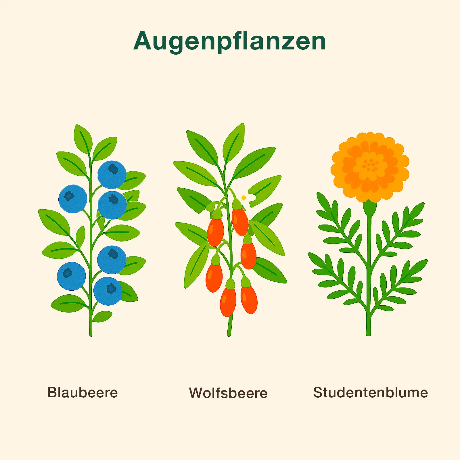Blaubeere, Wolfsbeere und Studentenblume – wichtige Pflanzen für die Augen mit Lutein, Anthocyanen und Taurin