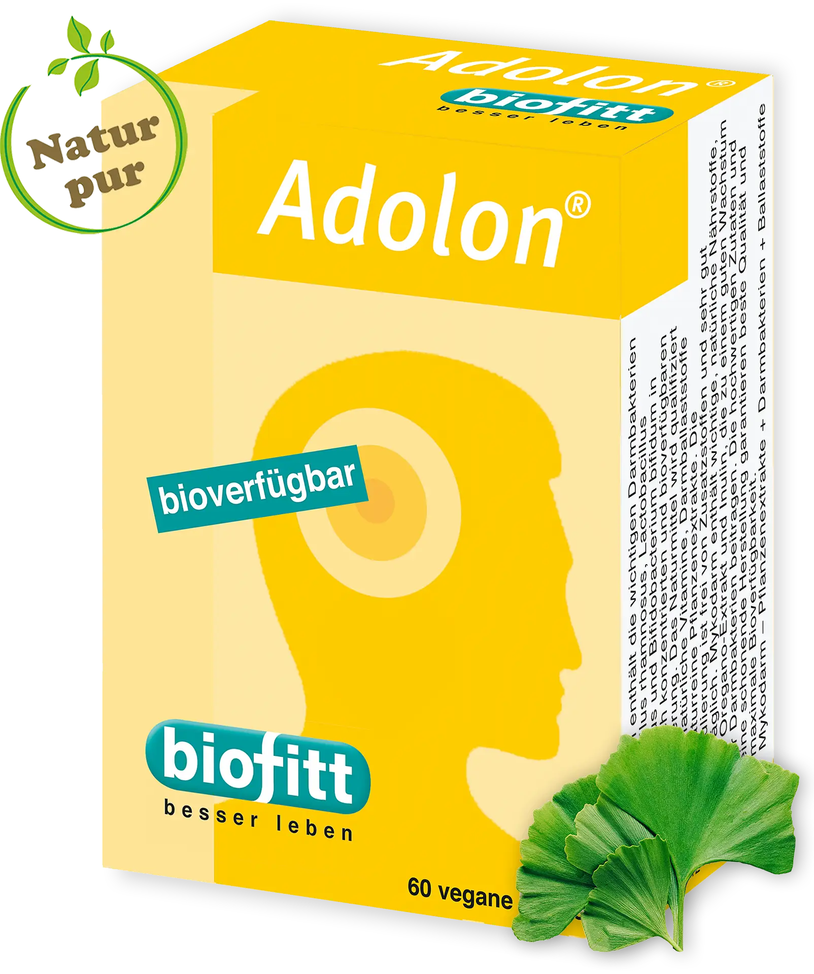 Adolon – Ginkgo biloba Kapseln – Produktabbildung Vorderseite